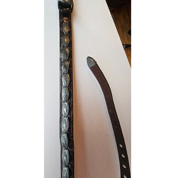 Crocodile Belt, Genuine Véritable Crocodile Leather 30 In, Silver Conchos/Buckle main image 4